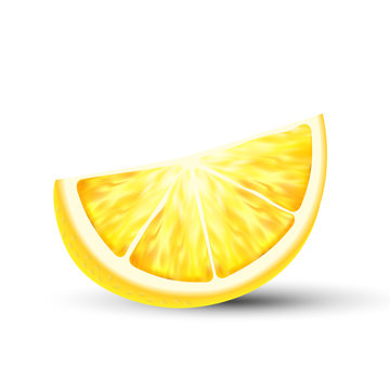 Fresh Juicy 3D Vector Lemon Slice Closeup. Raw Lemon Piece Isolated Clipart On White Background. Chopped Natural Citrus Fruit Design Element. Ripe Organic, Eco Food Realistic Illustration