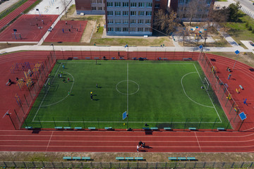 Street sports field with a football field. Shooting from the drone from above