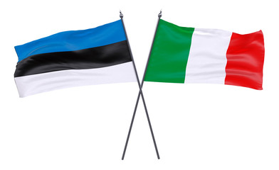 Estonia and Italy, two crossed flags isolated on white background. 3d image