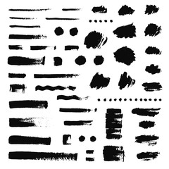 Set of different hand drawn brush strokes. Grunge texture