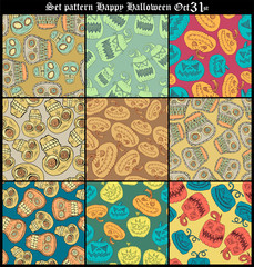 Set Halloween pattern background with sculls and bones