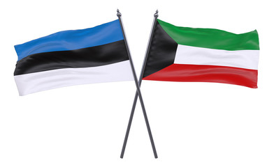 Estonia and Kuwait, two crossed flags isolated on white background. 3d image