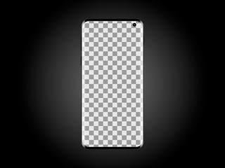 New smartphone with transparent screen on black background isolated vector illustration.  with clipping mask on the screen
