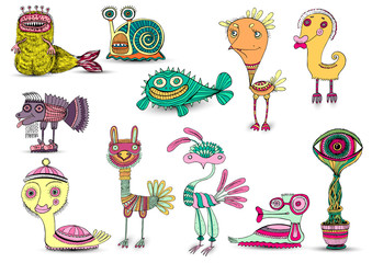 set cartoon funny Monster
