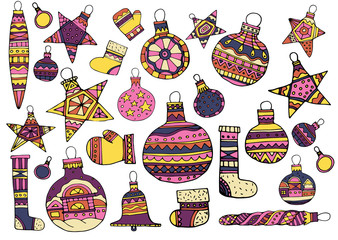 Set of Christmas balls on white background