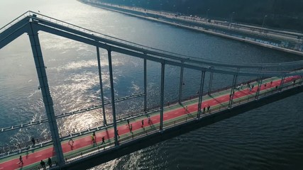 Marathon running on the footbridge.