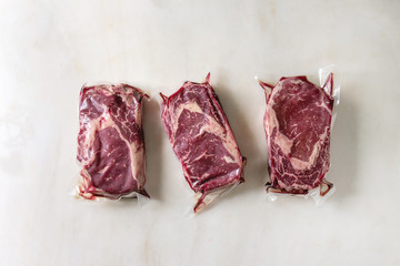 Raw beef steaks