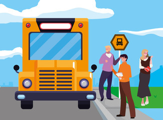 teachers group in the bus stop