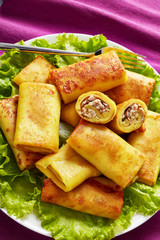 crepe rolls with ground chicken meat filling