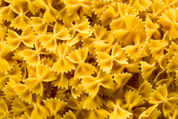 Farfalle pasta, photographed close-up, horizontal frame