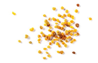 Bee pollen isolated on white background, top view