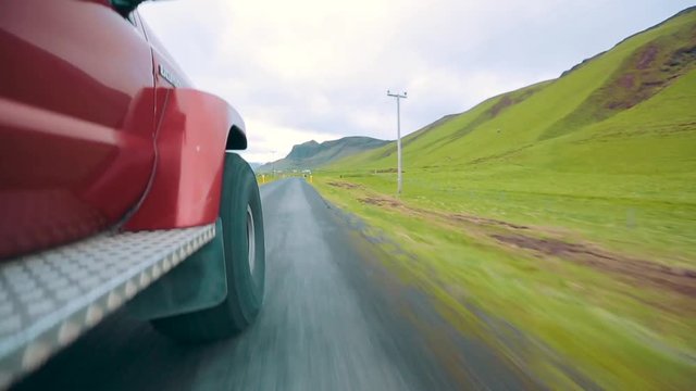 Crossing a ford in a 4x4 in Sprengisandur, Iceland. April 2015