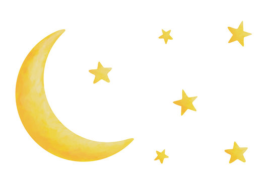 Moon and stars. Good night, sleep well, bright clip art set, illustration kit for kids and adults isolated on white