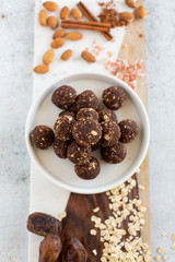 Leftover Almond Pulp Brownie Balls with Dates, Oats, and Cinnamon