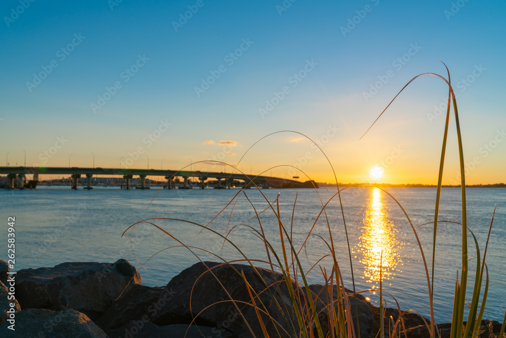 Canvas Prints sunrise glows across harbor