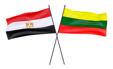 Egypt and Lithuania, two crossed flags isolated on white background. 3d image