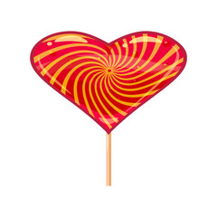 Heart shaped lollipop dessert icon on stick. Sweet food icon