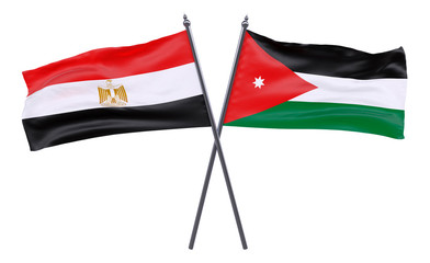 Egypt and Jordan, two crossed flags isolated on white background. 3d image