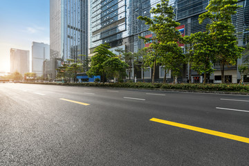 empty highway with cityscape and skyline of shenzhen,China.