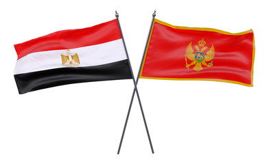 Egypt and Montenegro, two crossed flags isolated on white background. 3d image