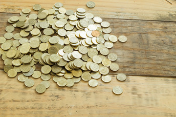 Coin turkish liras on dirty wooden background