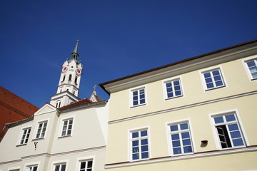 Fototapeta premium Residential Buildings and Church in a small Bavarian Town