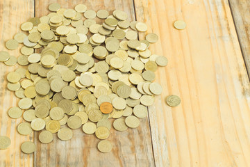 Coin turkish liras on dirty wooden background