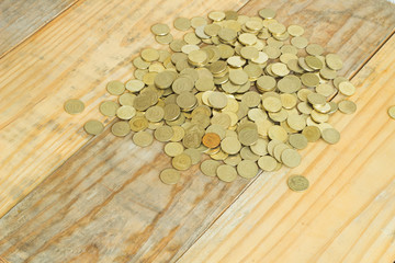Coin turkish liras on dirty wooden background