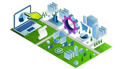 citt&aacute;, 3d, isometria, connessione, iot, internet delle cose, 