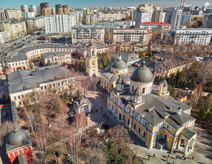 Moscow. Intercession Pokrovsky Monastery of the Russian Orthodox Church. Aerial Drone view