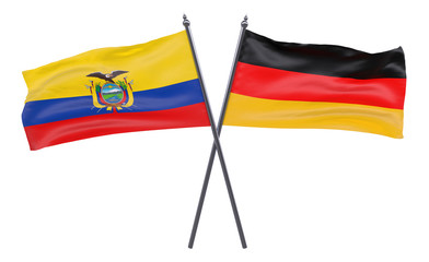 Ecuador and Germany, two crossed flags isolated on white background. 3d image