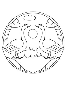 recommend clip art: Goose pattern. Illustration of Goose. Mandala with an animal. Geese in a circular frame. Coloring page for kids and adults. Farm bird in nature.