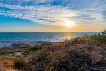 Coastal dune landscape in Shark Bay Western Australia during sunset