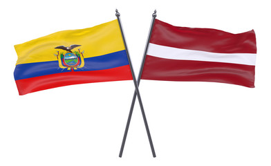 Fototapeta na wymiar Ecuador and Latvia, two crossed flags isolated on white background. 3d image