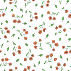 Vector seamless pattern of garden flowers and herbs. Hand drawn cartoon style repeat background. Cute summer or spring endless backdrop for wedding, holiday or card design