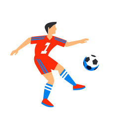 Abstract football player in red with ball. Soccer player Isolated on a white background. football world cup. Football player in Russia. Fool color illustration in flat style.
