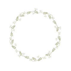 A wreath of branches and blades of grass with tendrils. Color vector vector tracery pattern.Isolated on white background.