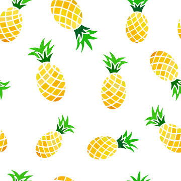 Seamless summer pattern with hand drawn pineapples.