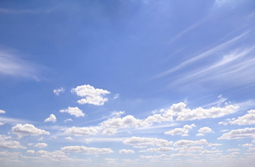 Blue sky with a cumulus and cirrus clouds