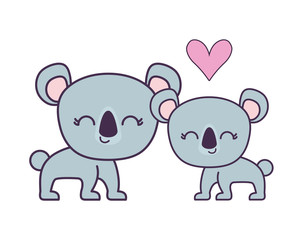 couple of cute koala animal isolated icon