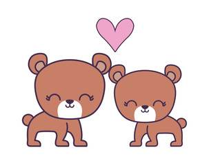 couple of cute bear animal isolated icon
