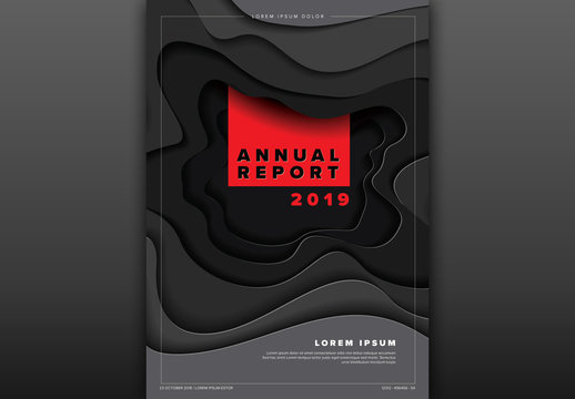Annual Report Cover Layout with Black Paper Cut Elements