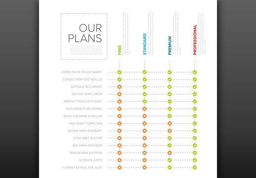 Product Features Table Layout