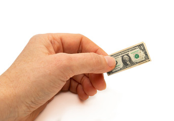 Finance concept hand holding inflated bank note