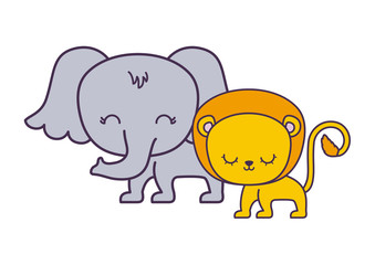 cute lion with elephant animals