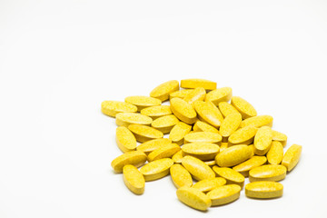  Medications in the form of capsules, tablets and gelatin on a white background