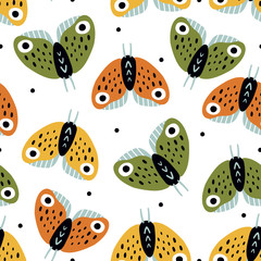 Butterflies seamless pattern.  Great for fabric, textile, wrapping paper. Vector Illustration.
