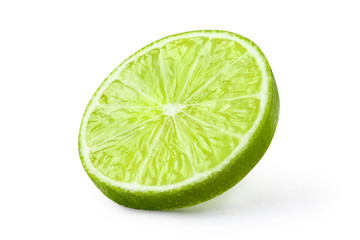 Fototapeta na wymiar Ripe slice of green lime, isolated on white background