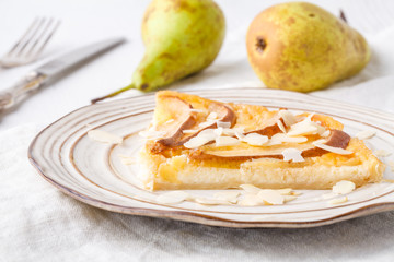 flavorous rustic open pie pear cheese cinnamon and almond