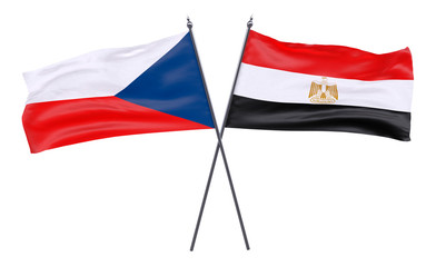 Czech Republic and Egypt, two crossed flags isolated on white background. 3d image
